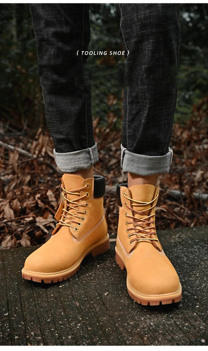 High Top Leather Boots for Men & Women – Fashion Lace-Up Outdoor Sneakers, Non-Slip Casual Ankle Shoes for Couples