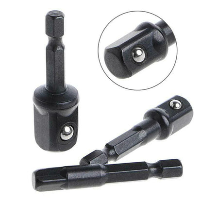 3pcs Impact Socket Adapter Set – 1/4", 3/8", 1/2" Hex Shank Nut Driver Extensions for Screwdrivers