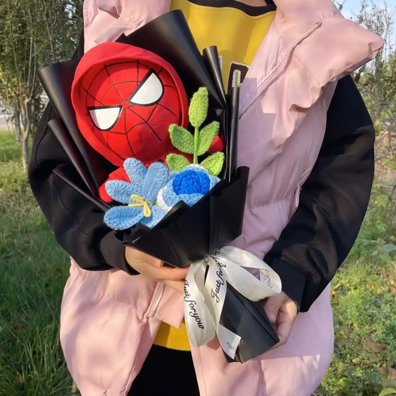 Spider-Man Superhero Plush Doll – Handmade Stuffed Bouquet Gift for Boys Birthday Christmas Graduation