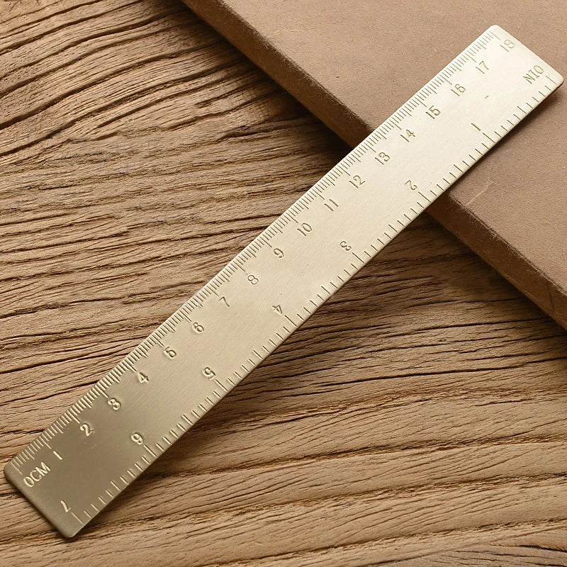 Vintage Brass Straight Ruler — Metal Triangle Protractor Measuring Tool for Students