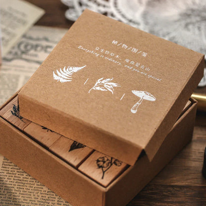 Yoofun 7-Piece Vintage Moon & Plant Wooden Stamps — Rubber Stamps for Scrapbooking, DIY Craft & Stationery