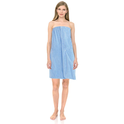 Absorbent Microfiber Bath Wrap Towel — Spa Shower Robe with Elastic Top, Solid Color