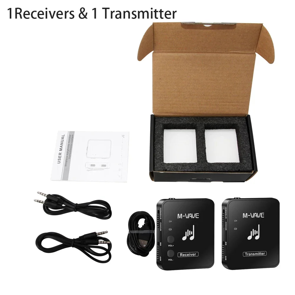M-vave WP-10 2.4G Wireless Earphone Monitor – Rechargeable Transmitter & Receiver with Volume Button, Supports Stereo & Mono Cuvave