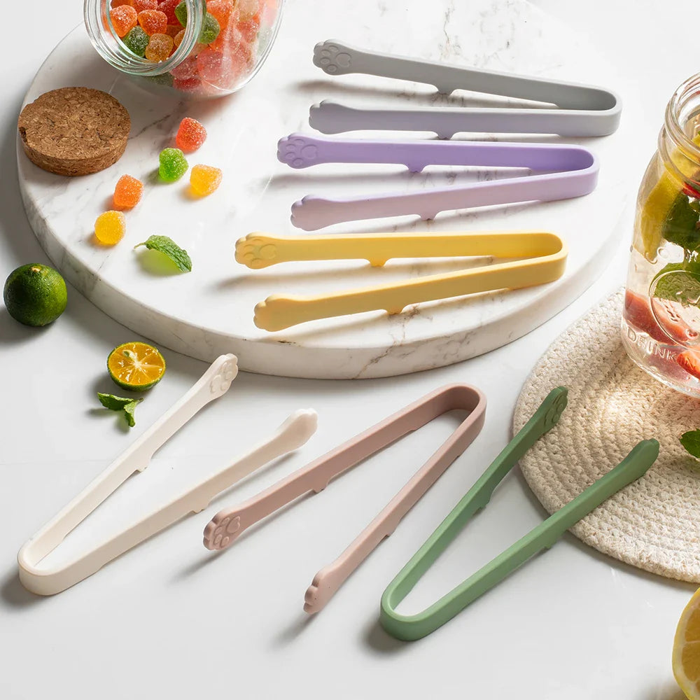5.71inch Non-Slip Cat Paw Silicone Tongs – Cute Japanese Cartoon BBQ & Baking Food Clip Kitchen Gadget
