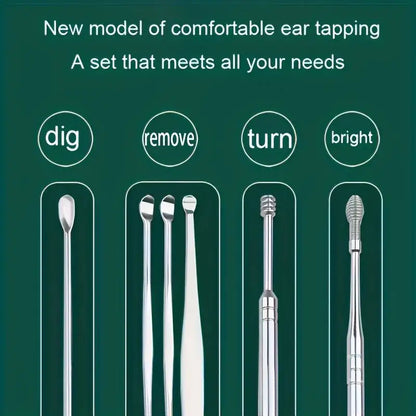 6pcs Stainless Steel Ear Wax Removal Tool Set – Spiral Rotating Ear Picker Spoon for Cleaning & Collecting Ear Wax