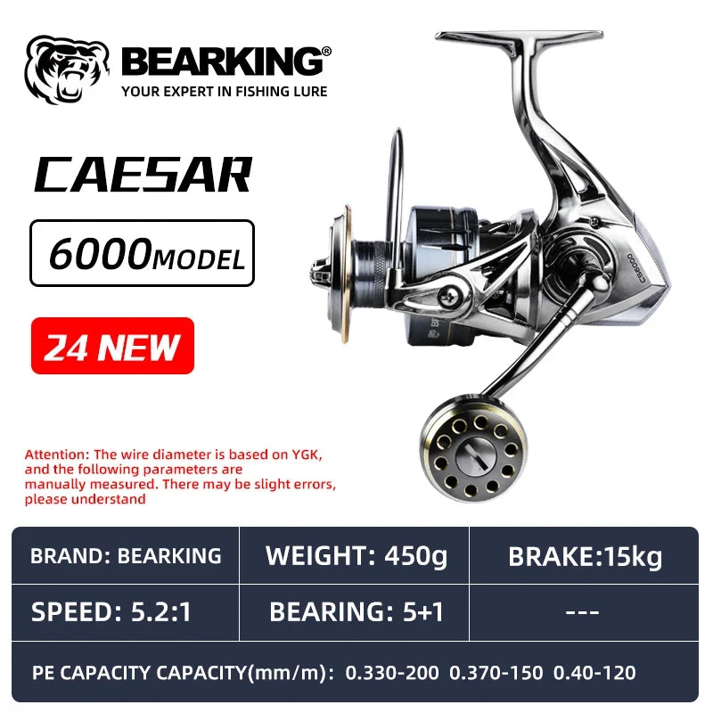 BEARKING CAESAR Fishing Reel - 5+1BB Stainless Steel Bearing System with 5.2:1 Gear Ratio & 15Kg Max Drag Power