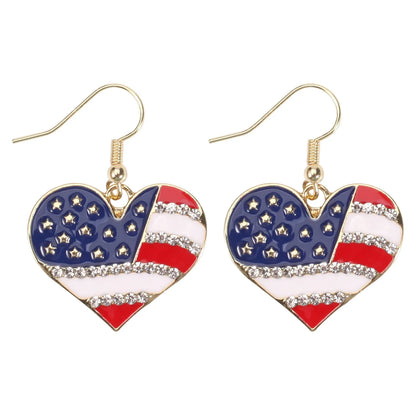 USA Flag Heart Star Cross Earrings - Patriotic Independence Day Dangle Jewelry for Women