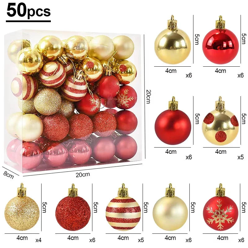 50PCS Christmas Tree Ornaments – Hanging Balls Baubles for Xmas 2025 Home Decor & 2026 New Year Gifts