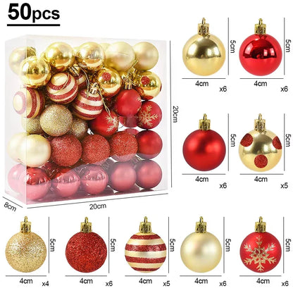 50PCS Christmas Tree Ornaments – Hanging Balls Baubles for Xmas 2025 Home Decor & 2026 New Year Gifts