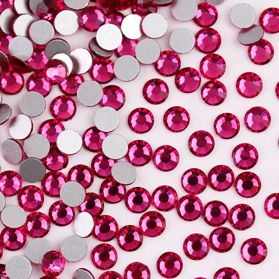 Glass Crystal Flatback Rhinestones Set SS6–SS30 – Non-Hotfix Round Glue-On Gems for Nail Art, DIY Crafts & Jewelry Decoration