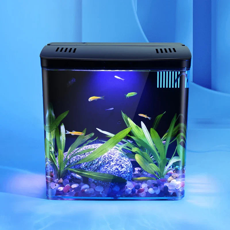 Mini Fish Tank for Living Room - Self-Circulating Eco Tank with Back Filter for Goldfish