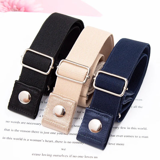 Elastic Buckle-Free Canvas Belt for Women – Stretch Waist Belt for Jeans & Pants, Invisible Lazy Belt