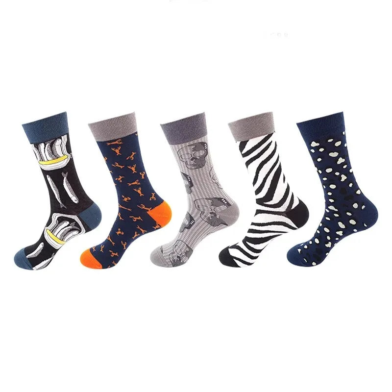5-Pair Funny Printed Sports Socks - Harajuku Hip Hop Casual Fashion Socks for Men & Women