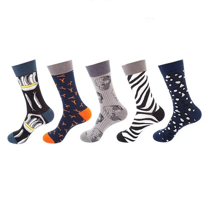 5-Pair Funny Printed Sports Socks - Harajuku Hip Hop Casual Fashion Socks for Men & Women