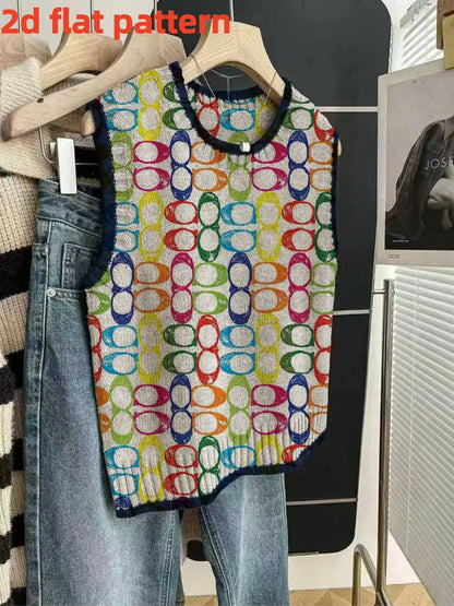 Women’s Digital Print Pullover Vest - 2D Flat Pattern Round Neck Four-Season Fashion Top