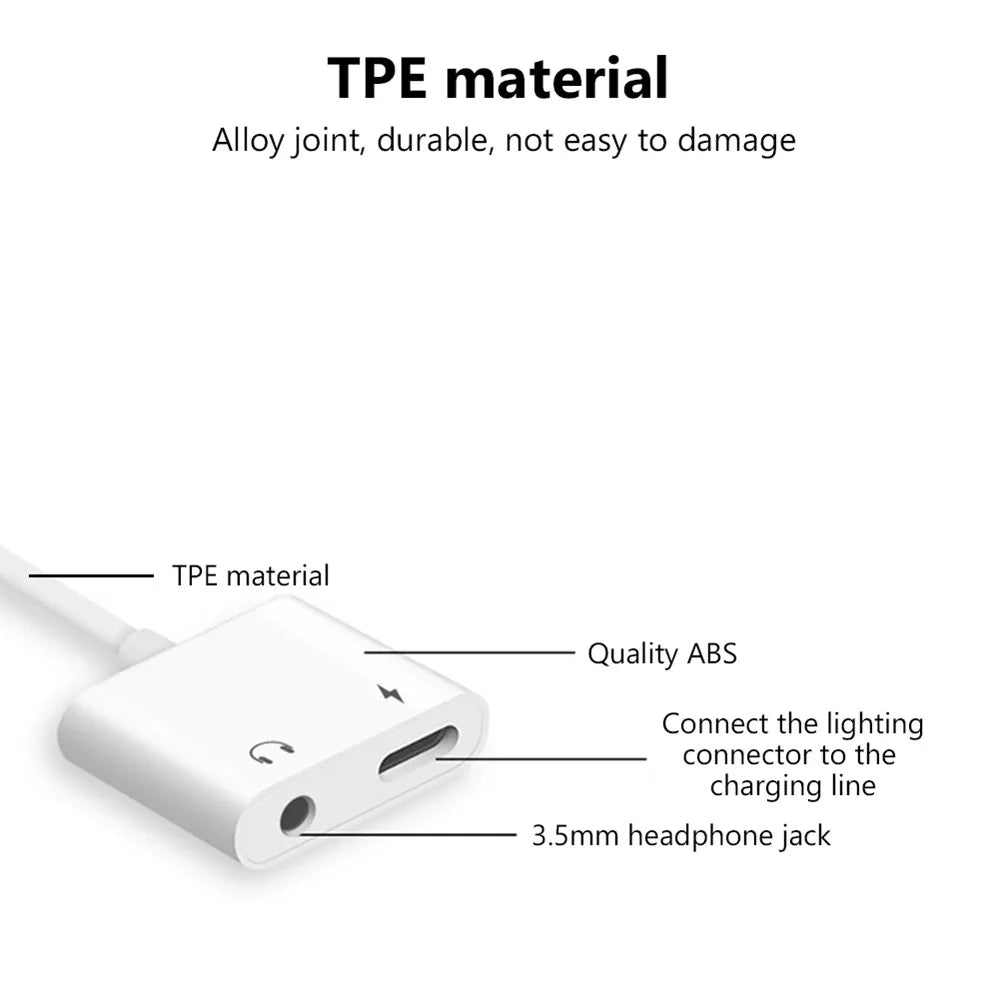 Headphone Adapter for iPhone 14/13/12/11/X/8/7 Plus — Lightning to 3.5mm Aux Audio Splitter Earphone Jack Cable