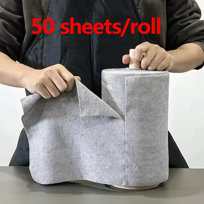 Microfiber Dish Cleaning Cloth - Reusable Double-Sided Kitchen Towels for Dishes, Utensils & Glassware, 50 Sheets/Roll