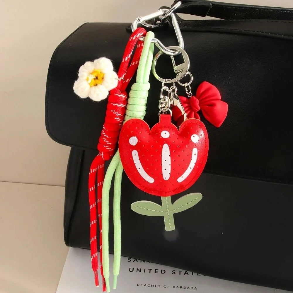 Funny Elegant Starfish Tassel Keychain – Alloy Leopard Print Leather Tulip Cartoon Frog Beaded Bag Pendant Charm for Party & Gifts