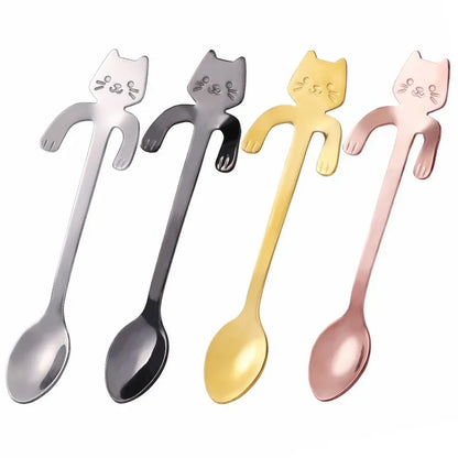 Stainless Steel Coffee Spoon – Cute Cat Shape Teaspoon for Dessert, Snack, Ice Cream, Mini Spoons, Tableware Kitchen Tools