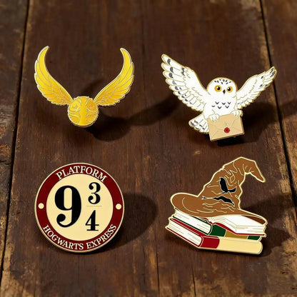 4-Piece Cartoon Enamel Brooch Set - Cute Metal Pins for Backpacks, Clothing & Gift Accessories