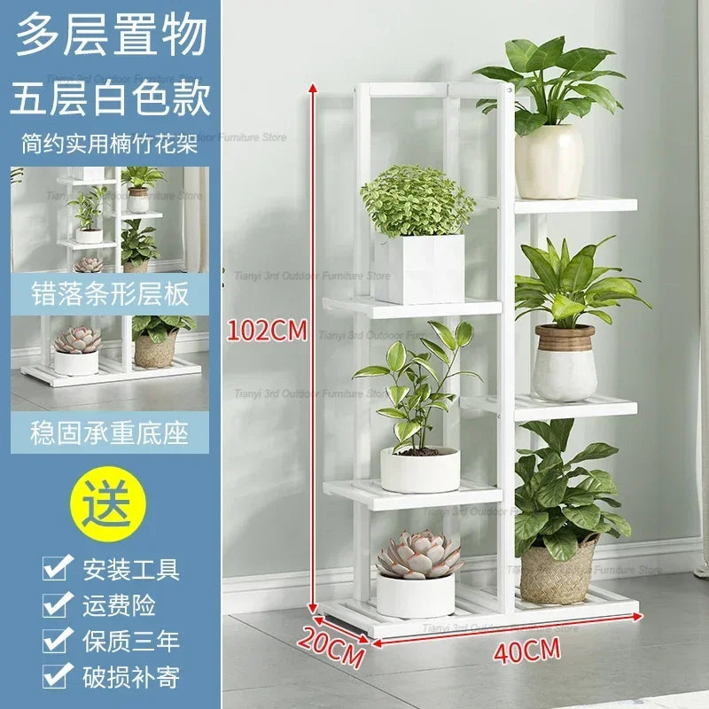 Nordic Wooden Plant Shelves - Indoor Flower Shelf for Living Room, Balcony, Garden Furniture, FYPS