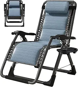 Set of 2 Zero Gravity Outdoor Lounge Chairs – Reclining Patio Sun Loungers with Cushion, Headrest & Cup Holder
