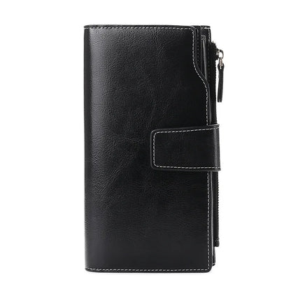 2024 New RFID Long Women’s Wallet — Genuine Leather Clutch with Zipper Coin Pocket, Card Holder & Printed Design