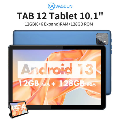 VASOUN Android 14 Tablet 10.1" — 12GB RAM, 128GB ROM, Octa-Core, Dual SIM 4G, WiFi 2.4G/5G, GPS