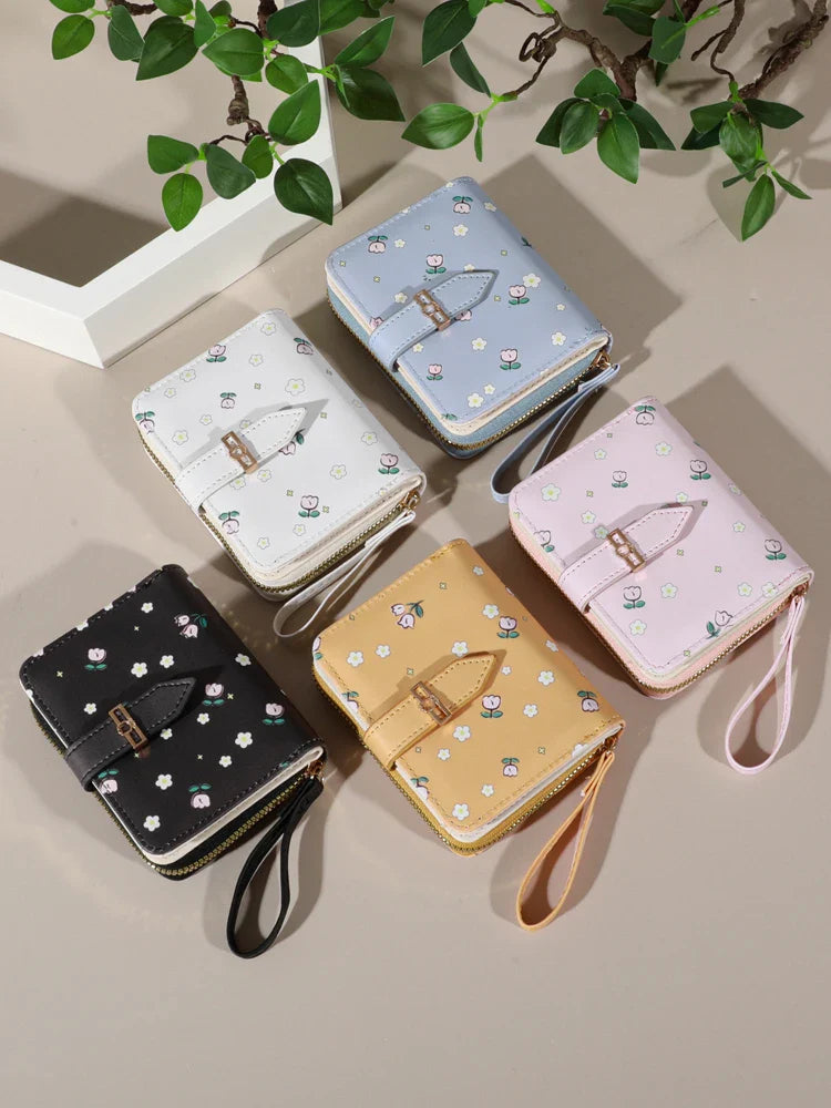Flower Patterned Credit Card Holder – Small Zipper Card Case Wallet for Women & Men, Handheld and Compact