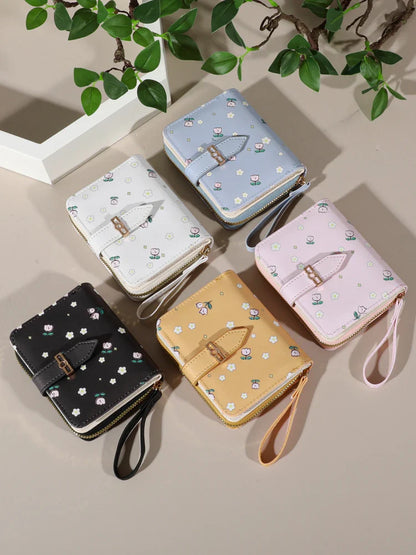 Flower Patterned Credit Card Holder – Small Zipper Card Case Wallet for Women & Men, Handheld and Compact
