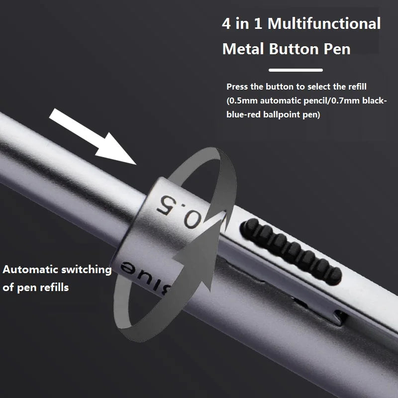 4 in 1 Multifunction Luxury Pen - 3-Color Ballpoint, 0.5mm Mechanical Pencil, Metal Retractable with Gravity Sensor