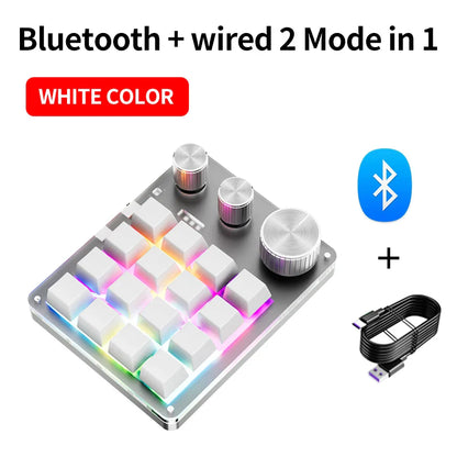 2.4G Bluetooth Mechanical Keyboard – 16-Key Custom USB with Knob, Volume Control, Macro & Gaming Modes