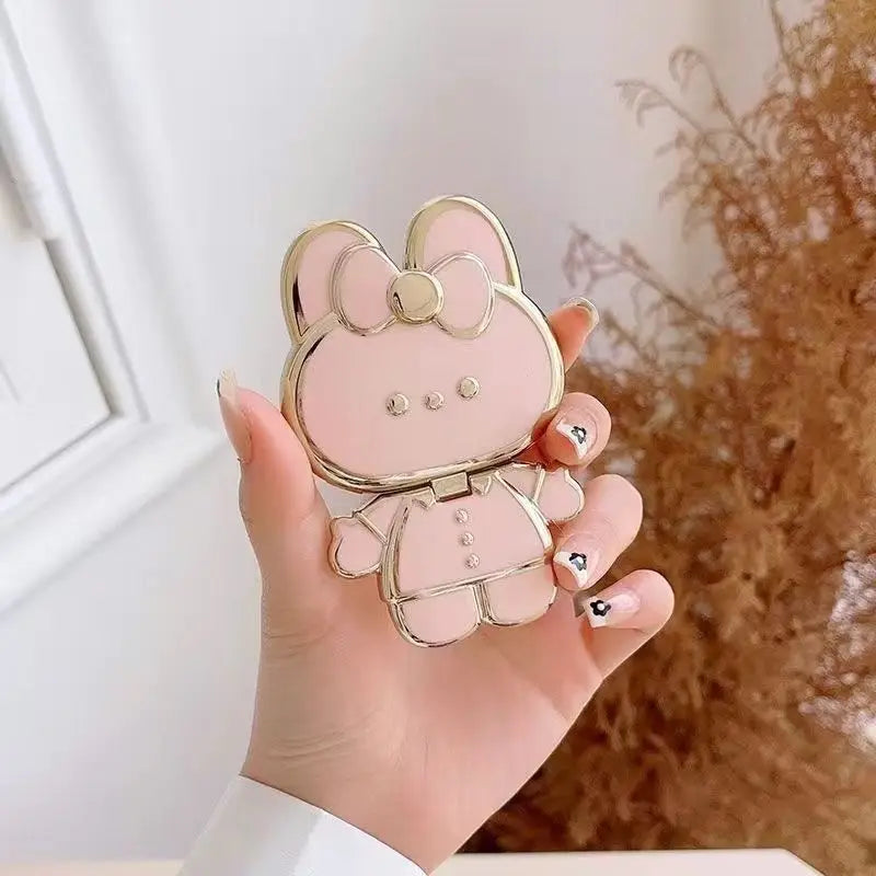 Cute Rabbit Foldable Mobile Phone Stand – 360° Rotating Desktop Holder with Sticky Back for Makeup & Phone Support