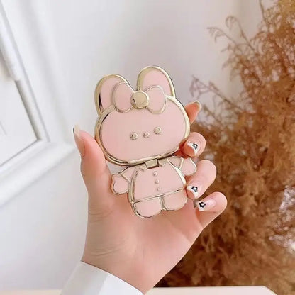 Cute Rabbit Foldable Mobile Phone Stand – 360° Rotating Desktop Holder with Sticky Back for Makeup & Phone Support