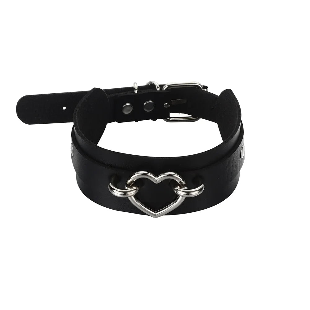 Goth Punk Rock Choker Necklace — Black Leather Collar for Women, Halloween Cosplay Jewelry & Party Costume Accessory