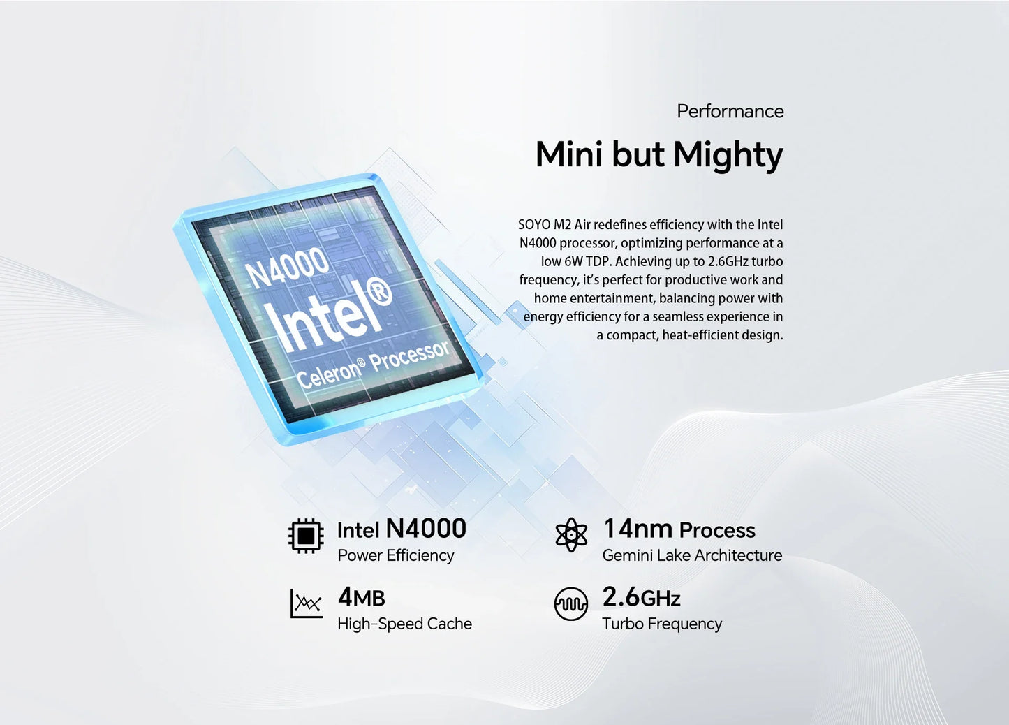 SOYO M2 Air Mini PC — Intel N4000, 6GB RAM, 128GB eMMC, Windows 11 Pro, Compact Desktop for Home, Business & Gaming