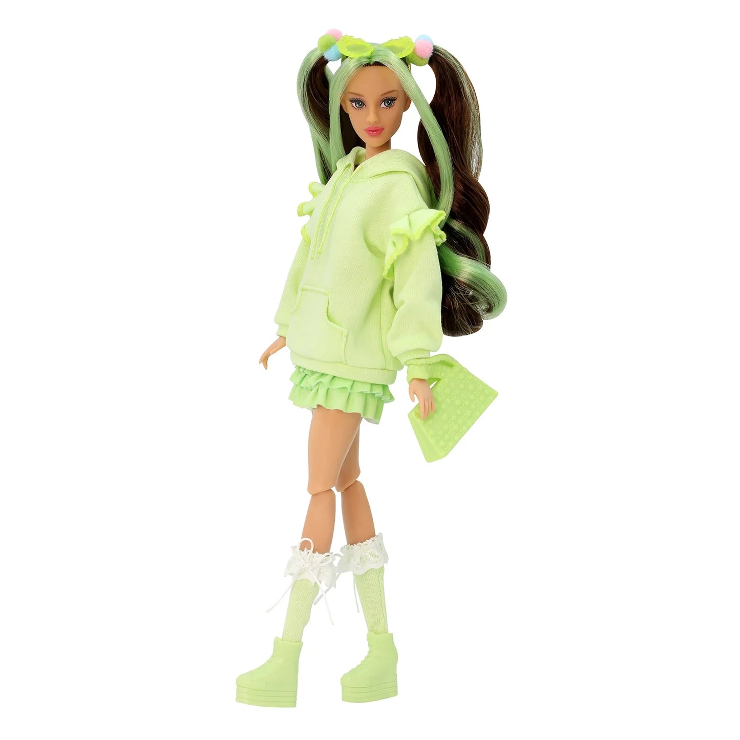 DEFA Lucy Love Fashion Doll – Green Pocket Hoodie, Layered Ruffled Skirt & Chunky Platform Boots