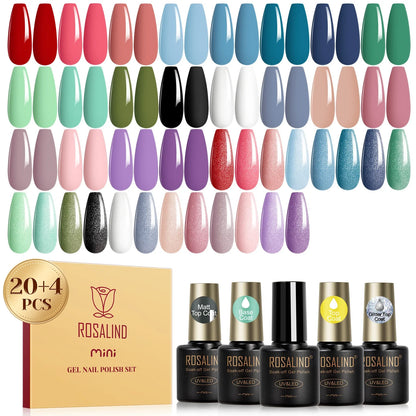 ROSALIND 24PCS Gel Nail Polish Set with Base & Top Coat – Long-Lasting Soak Off Nail Gel Kit