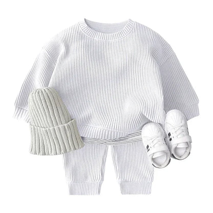 2PCS Kids Clothes Set for 1-7Y - Solid Cotton Pullover Sweatshirt & Pants, Long Sleeve Autumn Outfits for Boys & Girls