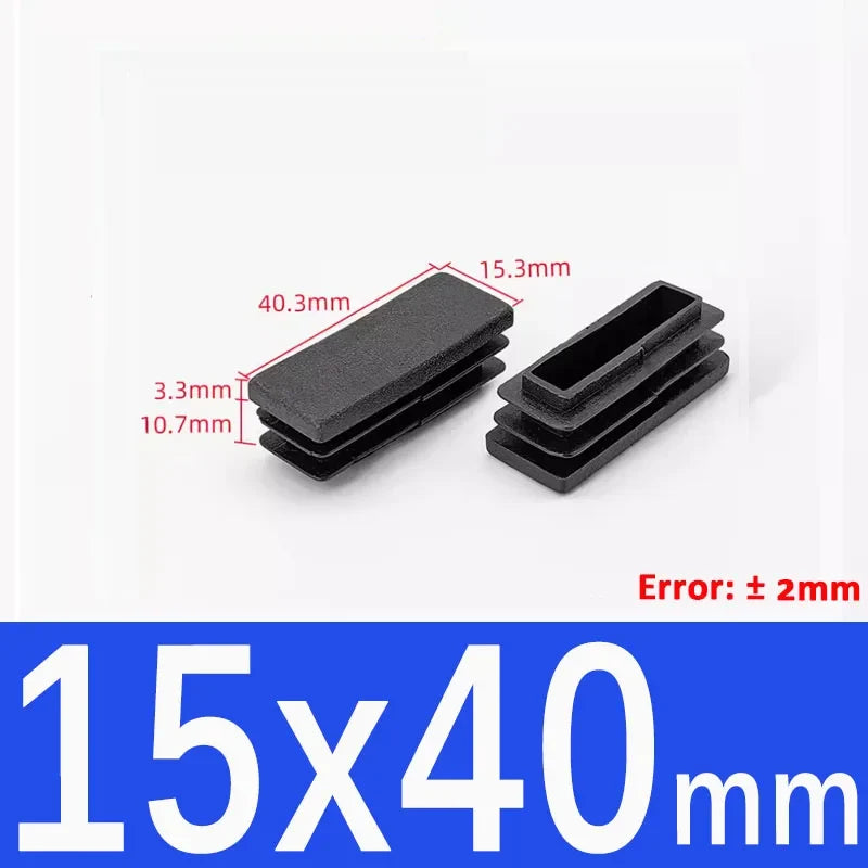 Black Square Tube End Caps - Plastic Blanking Plugs for Furniture, Tables & Chairs 10-100mm