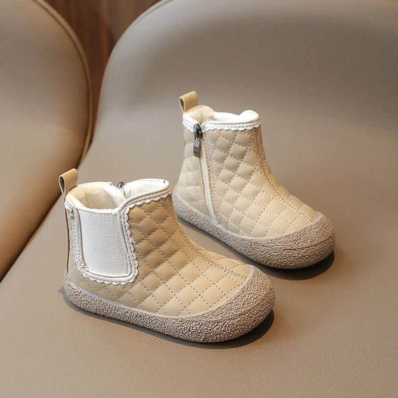 Autumn Winter Baby Girls Boots — Waterproof, Windproof, Non-Slip Plush Ankle Shoes for Kids