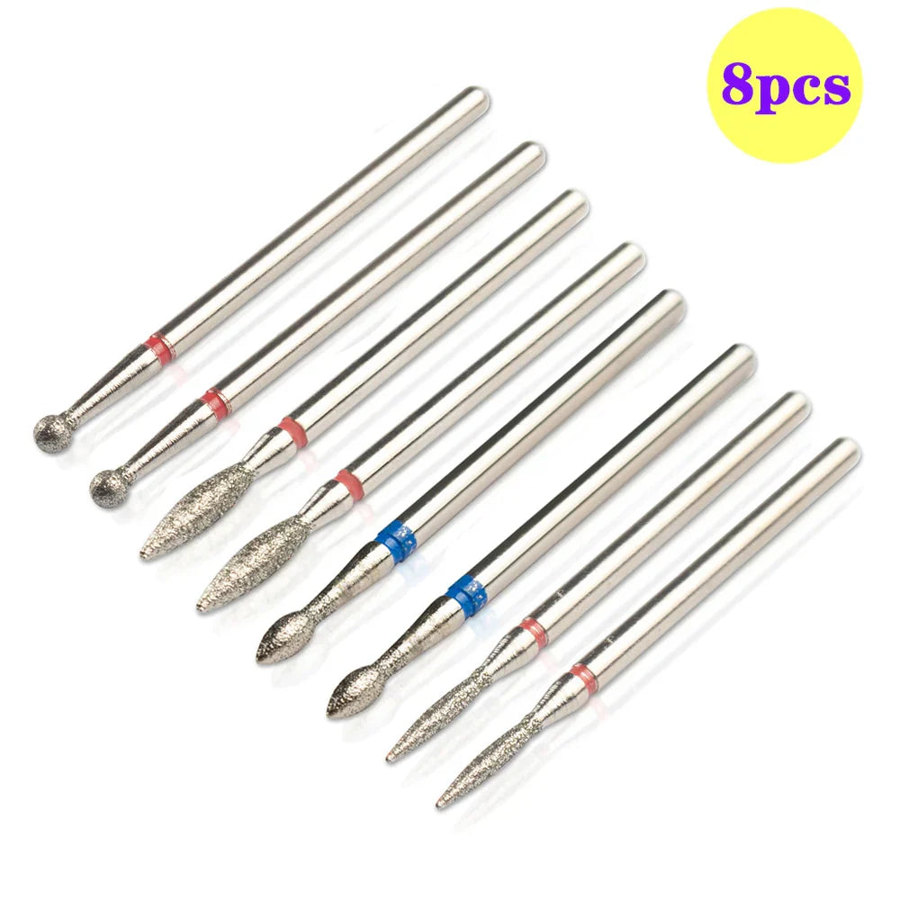 8pcs Diamond Nail Drill Bit Set - Rotary Electric Milling Cutters for Pedicure, Manicure, Cuticle Burr & Nail Tools Accessories