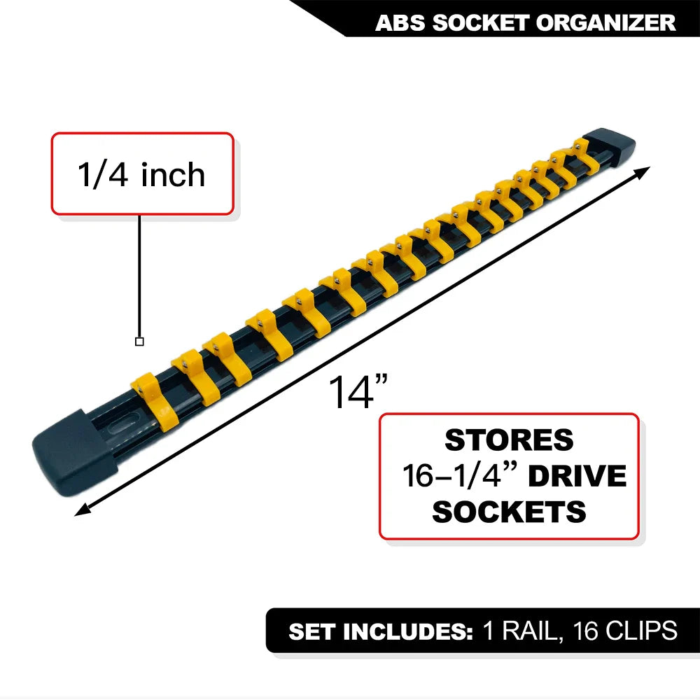 Universal Socket Organizer Rail – 1/4", 3/8", 1/2" Wrench Holder Plastic Bracket for Wall Mount & Home Repair Tools