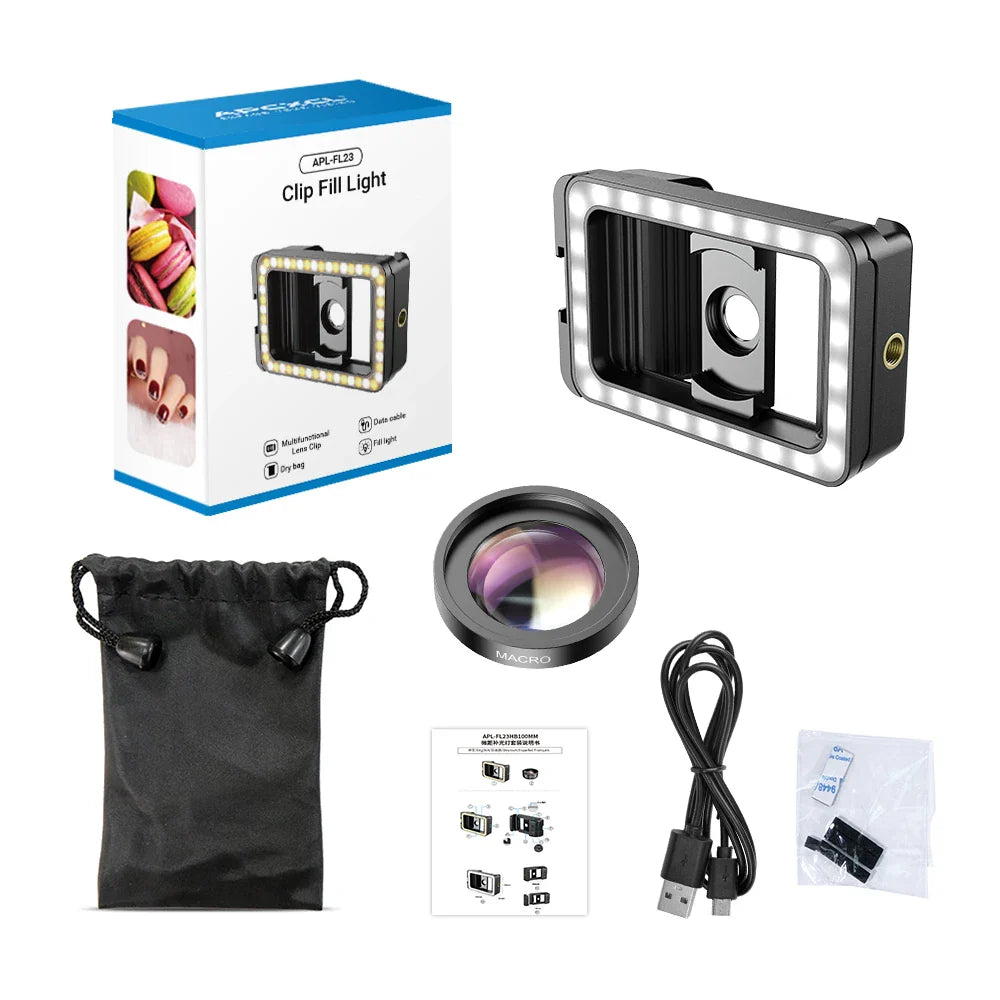 APEXEL 4K HD 15X Macro Lens Kit with LED Fill Light for iPhone, Samsung & All Smartphones