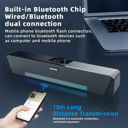 Lenovo TS33 Bluetooth 5.0 Speaker - Original Desk Subwoofer with AUX, Surround Sound for Home & Movies