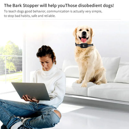 Smart Automatic Anti-Bark Dog Collar HD Digital Display IP67 Waterproof Rechargeable Bark Control Training Device for Dogs Stop Barking System