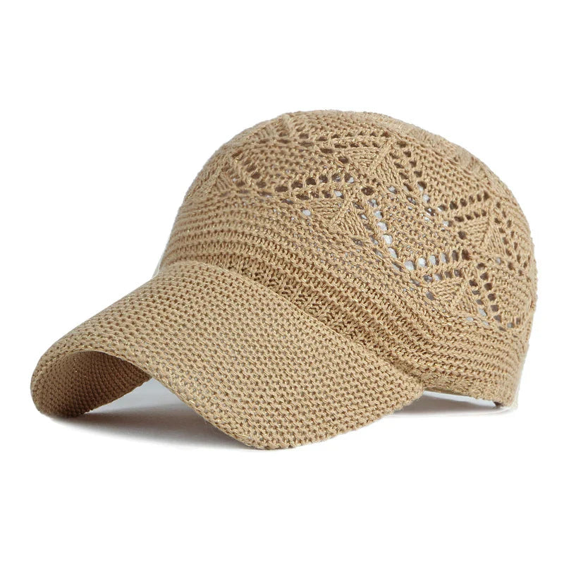 Women’s Summer Hollow Baseball Cap – Breathable Knitted Mesh Adjustable Sun Hat for Holiday and Outdoor Use