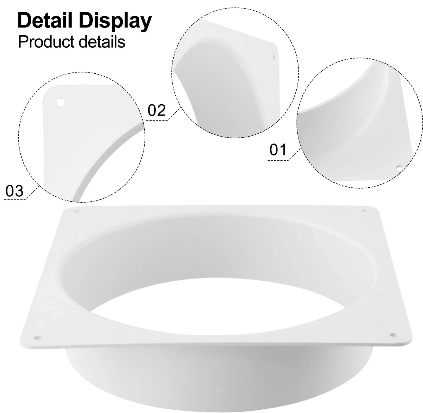 White Air Vent Duct Connector Flange – Straight Square Bottom Pipe for Easy Ventilation Duct Installation