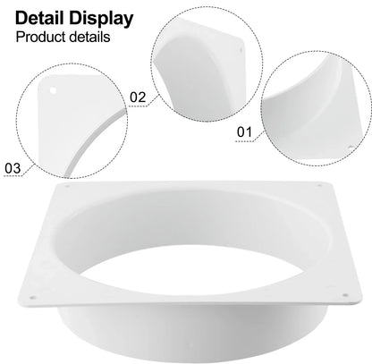 White Air Vent Duct Connector Flange – Straight Square Bottom Pipe for Easy Ventilation Duct Installation