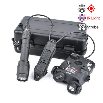 PEQ-15 Tactical SureFire M600C/M300A Flashlight — AR15 Airsoft Dual Control Switch with Red/Green/Blue Laser, Hunting Accessory